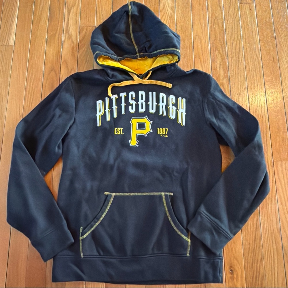 Pittsburgh Pirates Logo Fanatics Mens Sz Medium Black & Gold Hooded Sweatshirt